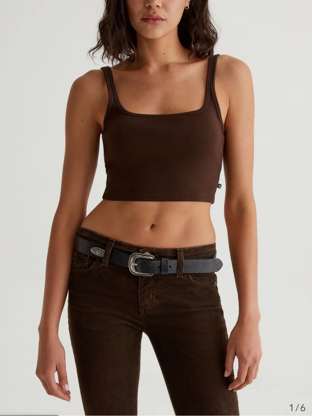 Ag jeans cooper chocolate XS Women's Brown Ribbed Square-Neck Crop Tank Top